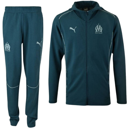 PUMA Olympique Marseille Pre Match Anthem Survetement 2024 2025 Bleu Fonce Bleu Clair Blanc Voetbalshop.be