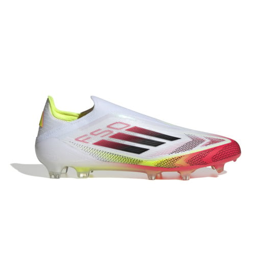 adidas F50 Elite Sans Lacets Gazon Naturel Chaussures de Foot (FG) Blanc Rouge Noir Jaune