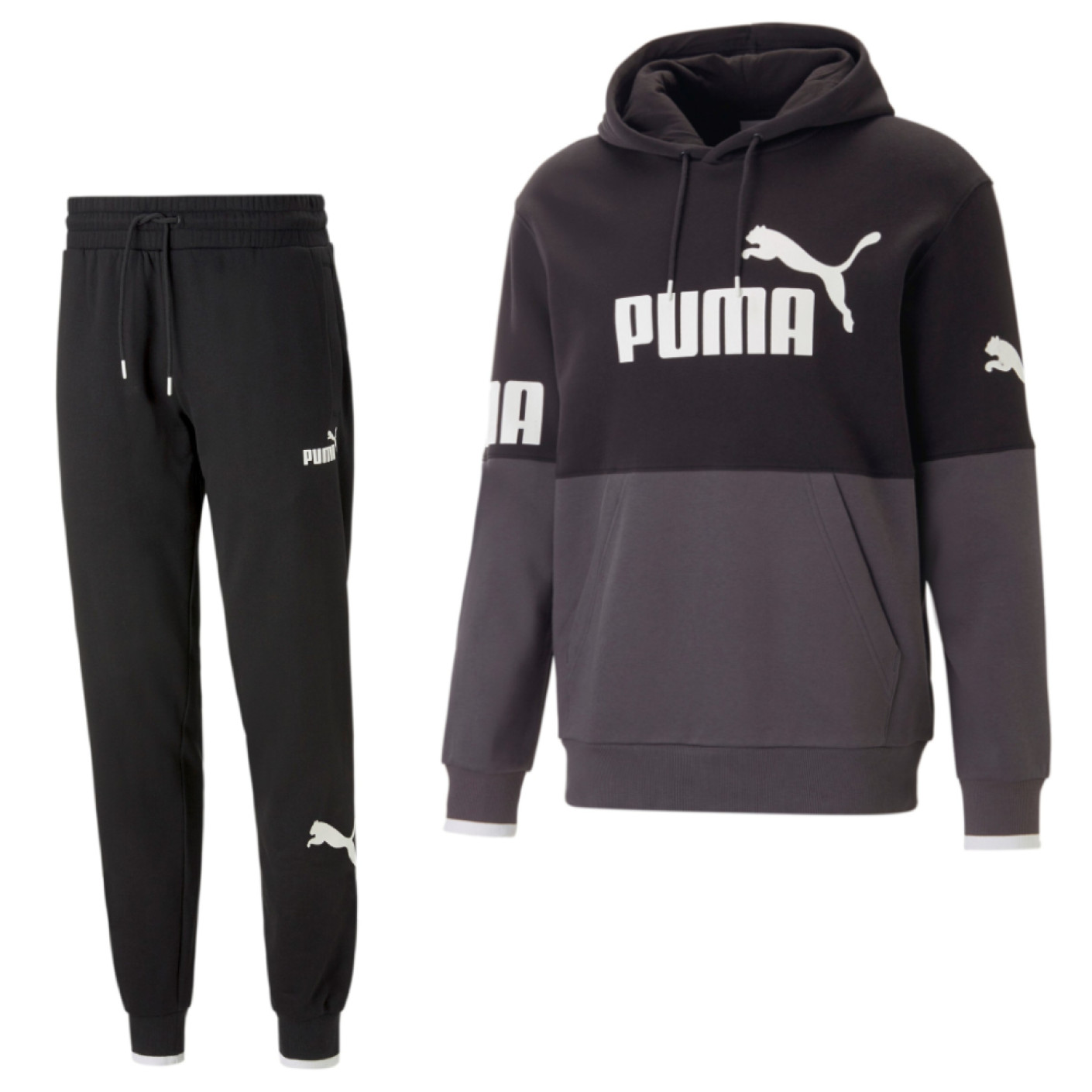 PUMA Power College Block Fleece Survêtement Sweat à Capuche Noir Gris