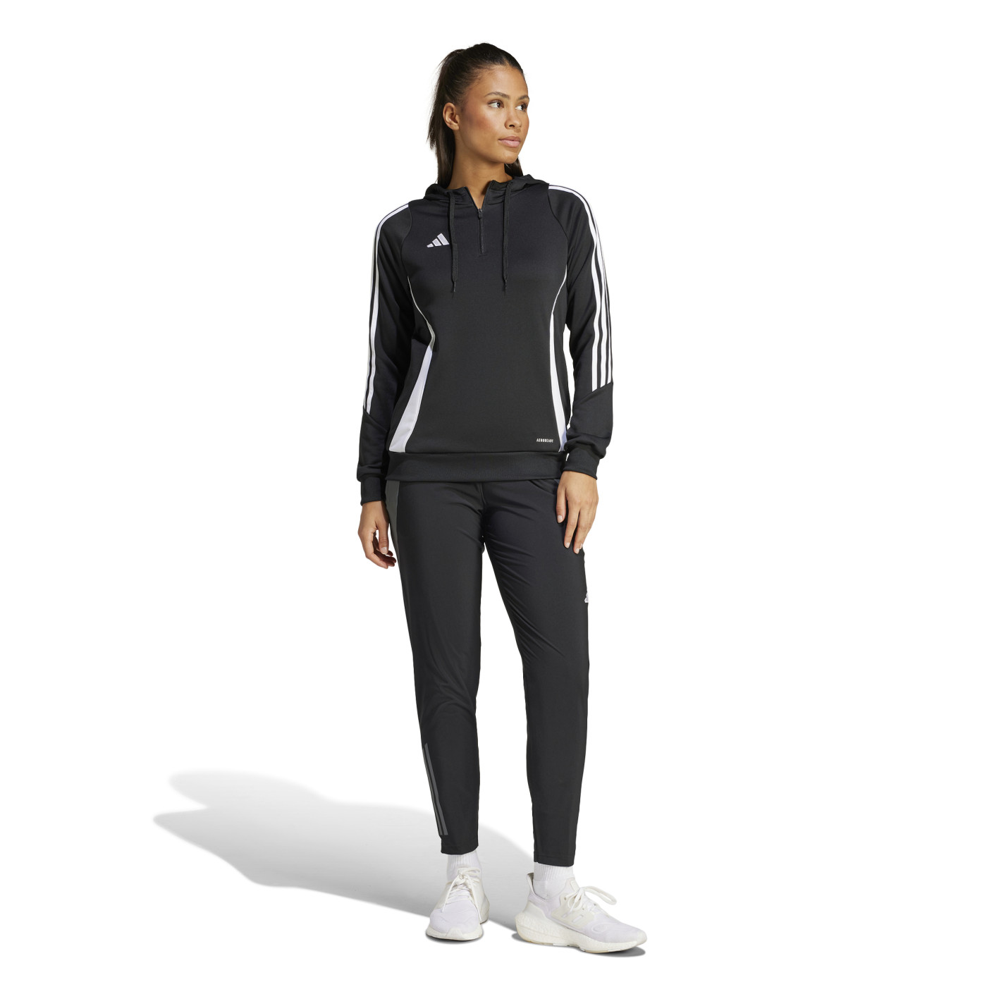 Survêtement à capuche Adidas Tiro 24 1/4-Zip pour femmes, noir et blanc