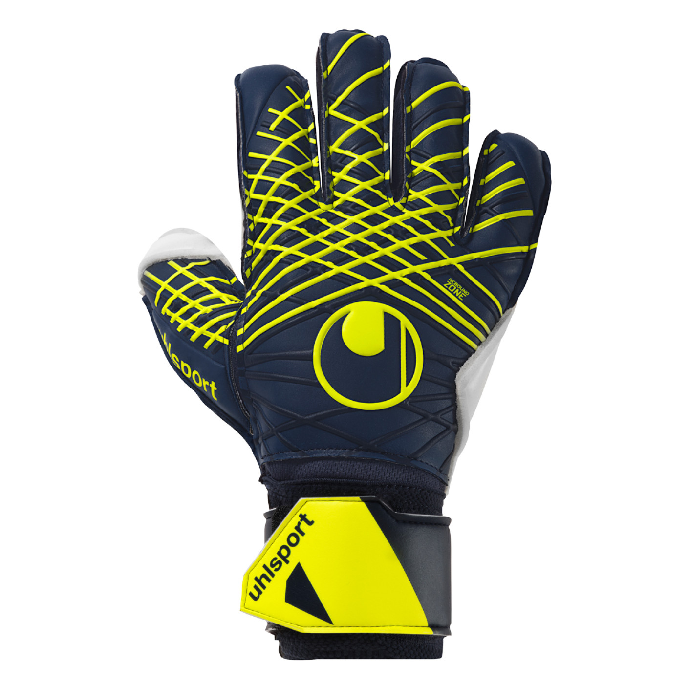 Uhlsport Prediction Soft Flex Frame Gants de Gardien de But Bleu Foncé Blanc Jaune