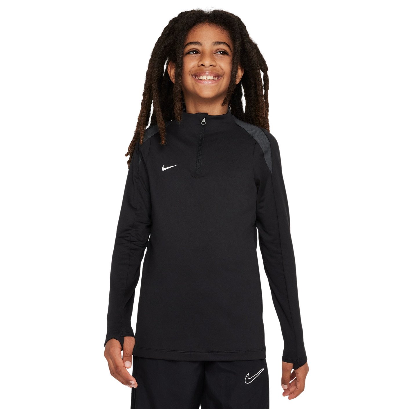 Pull en haut d'entraînement Nike Strike à 1/4 fermeture éclair pour enfants, noir, gris foncé, blanc