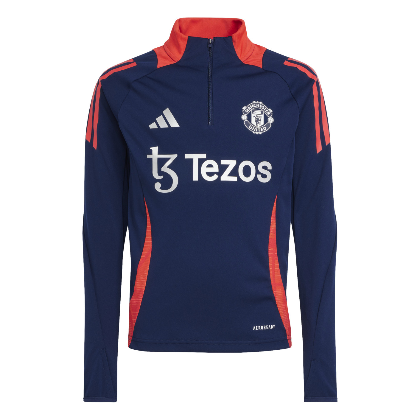 adidas Manchester United Trainingstrui 1/4-Zip 2024-2025 Kids Donkerblauw Rood Zilver