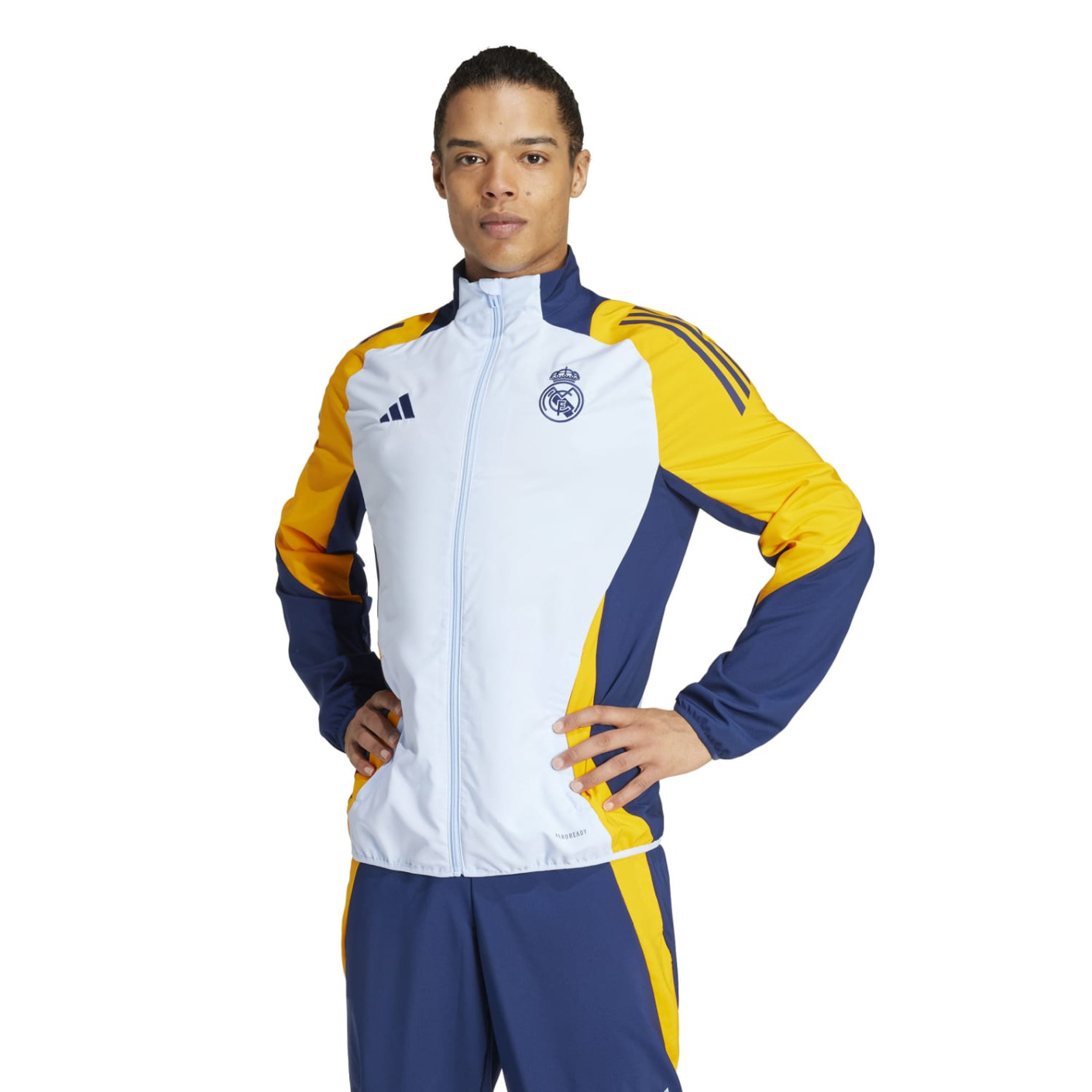 adidas Real Madrid Presentatie Trainingsjack 2024-2025 Lichtblauw Donkerblauw Geel