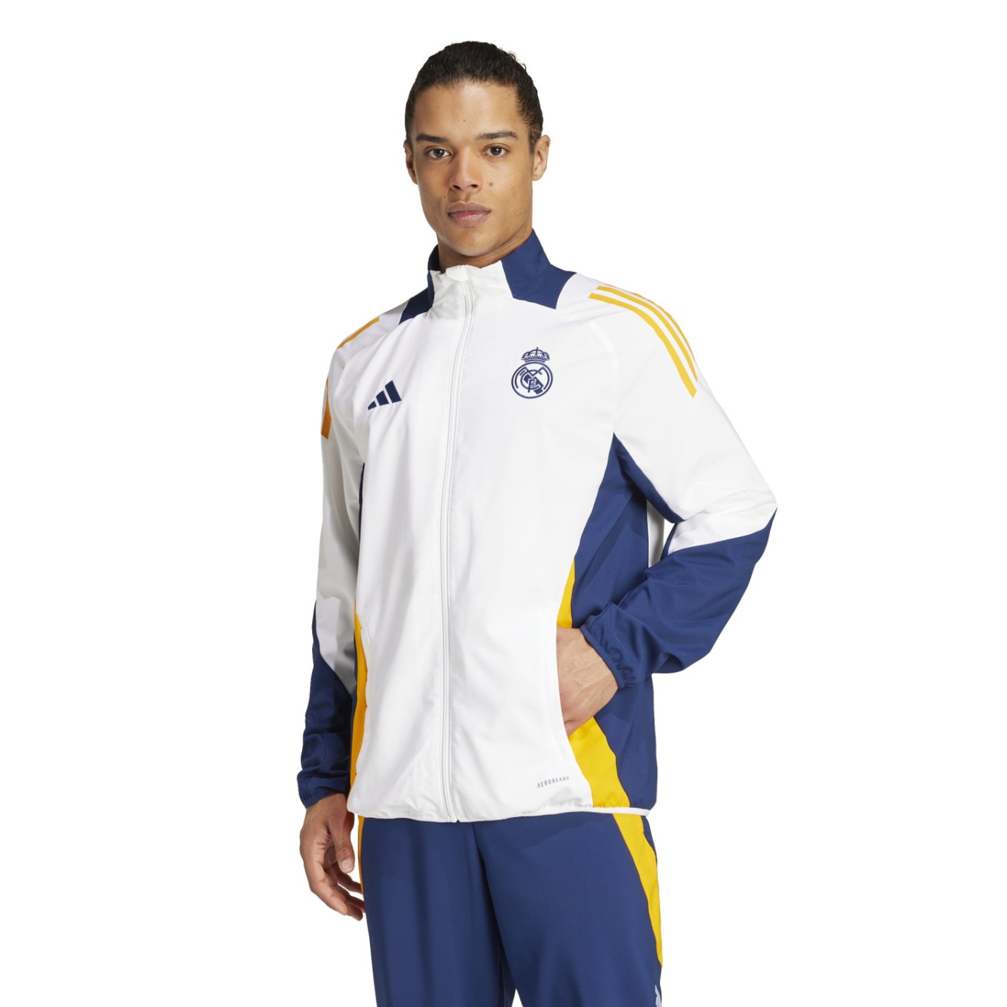 adidas Real Madrid Presentatie Trainingsjack 2024-2025 Wit Donkerblauw Geel