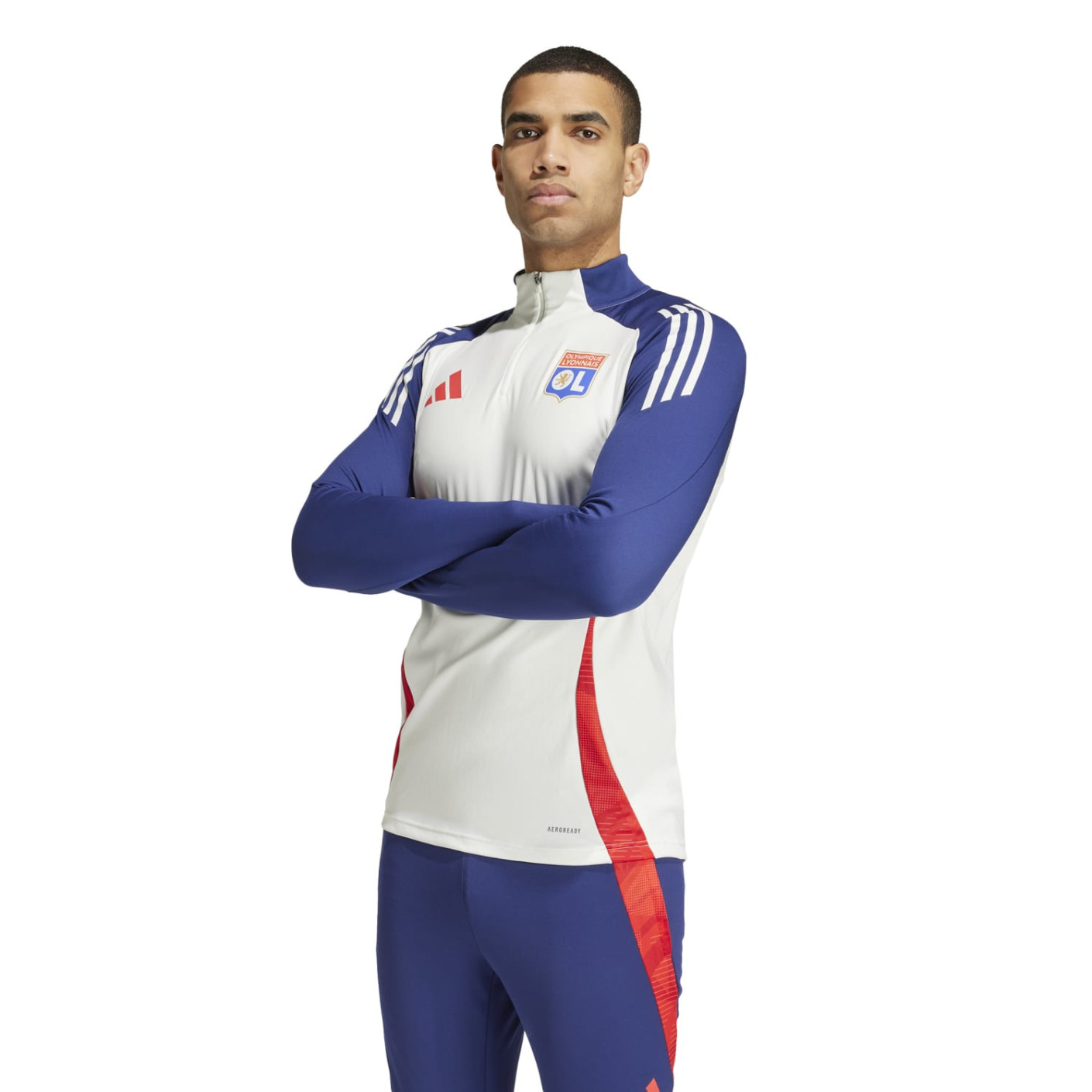 adidas Olympique Lyon Haut d'Entraînement 1/4-Zip 2024-2025 Bleu Rouge Blanc