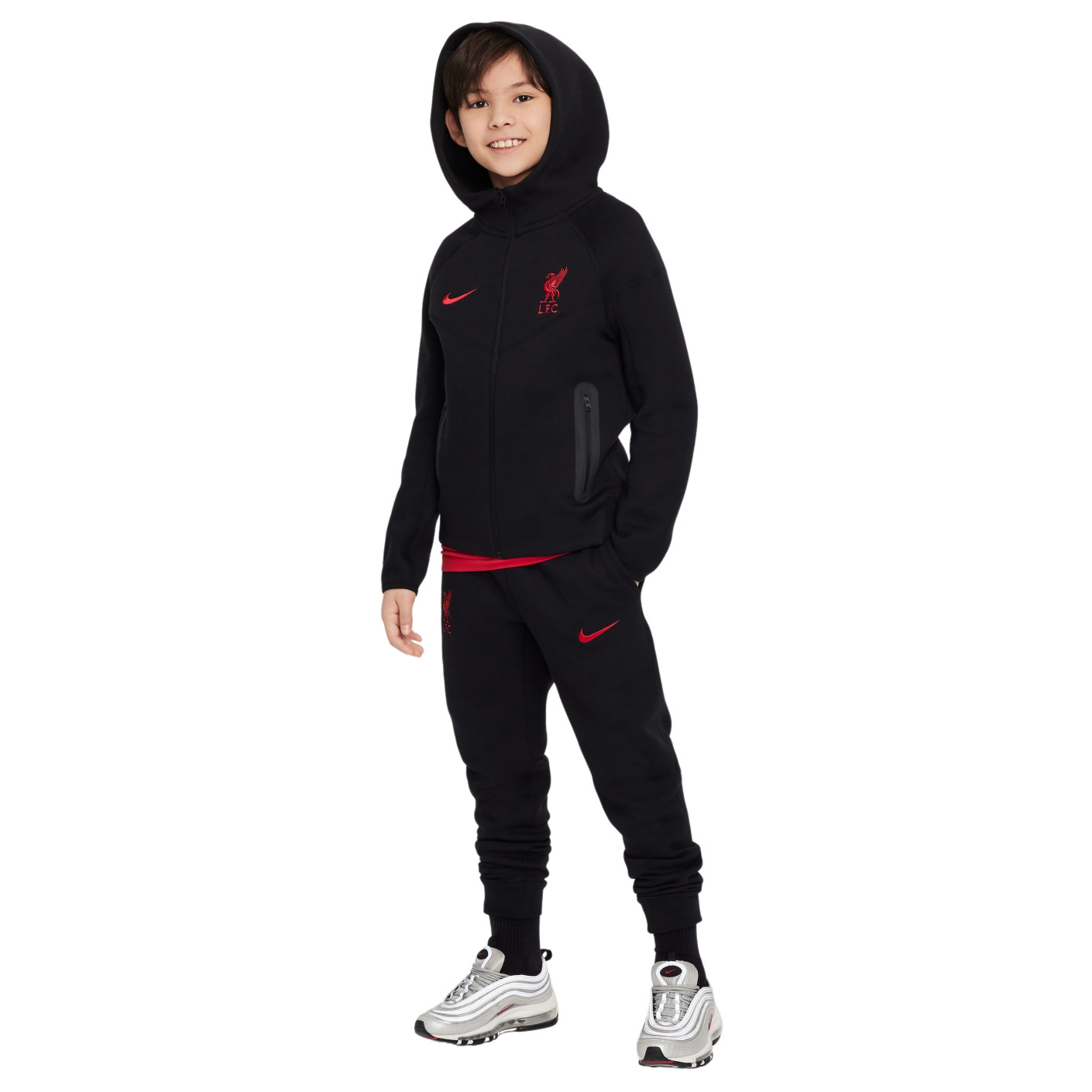 Nike Liverpool Tech Fleece Survetement 2024 2025 Enfants Noir Rouge