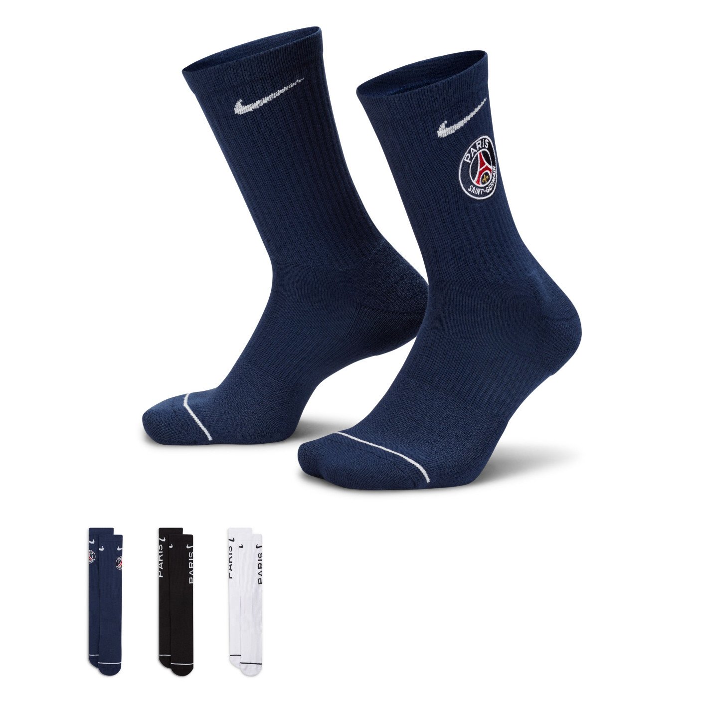 Lot de 3 paires de chaussettes de sport Nike Paris Saint-Germain Everyday, bleu, noir, blanc