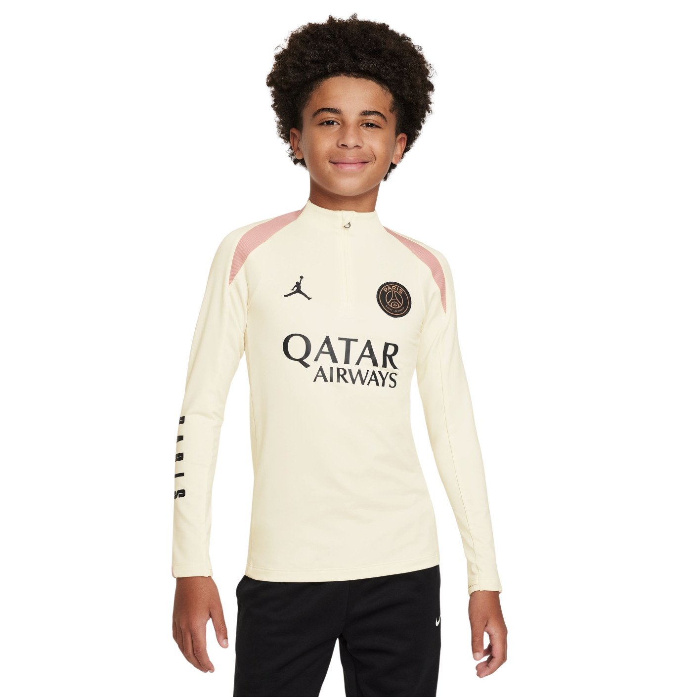 Nike Paris Saint-Germain x Jordan Strike Haut d'Entraînement 1/4-Zip 2024-2025 Enfants Blanc Cassé Rose Noir