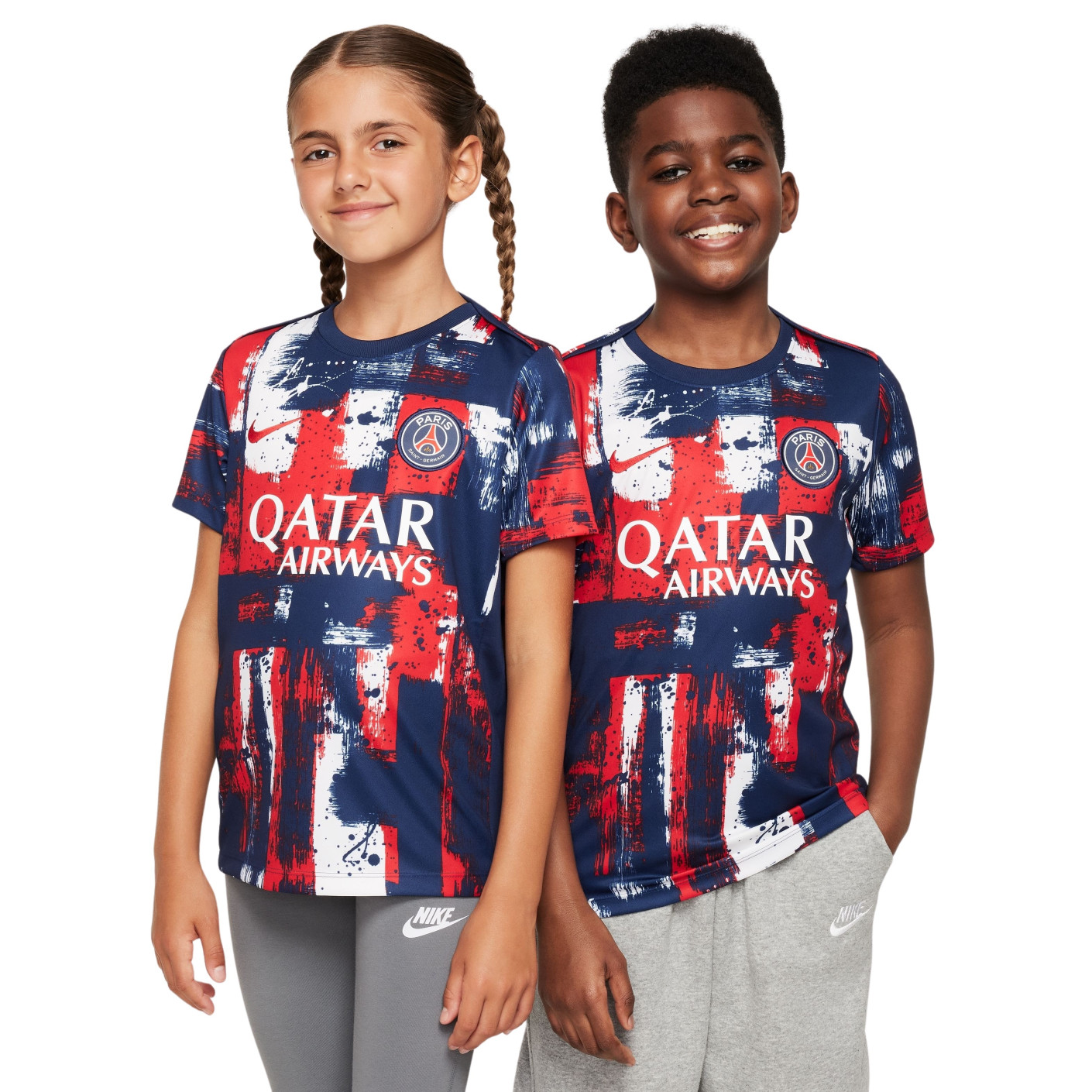 Nike Paris Saint-Germain Pre-Match Maillot d'Entraînement 2024-2025 Enfants Bleu Foncé Rouge Blanc