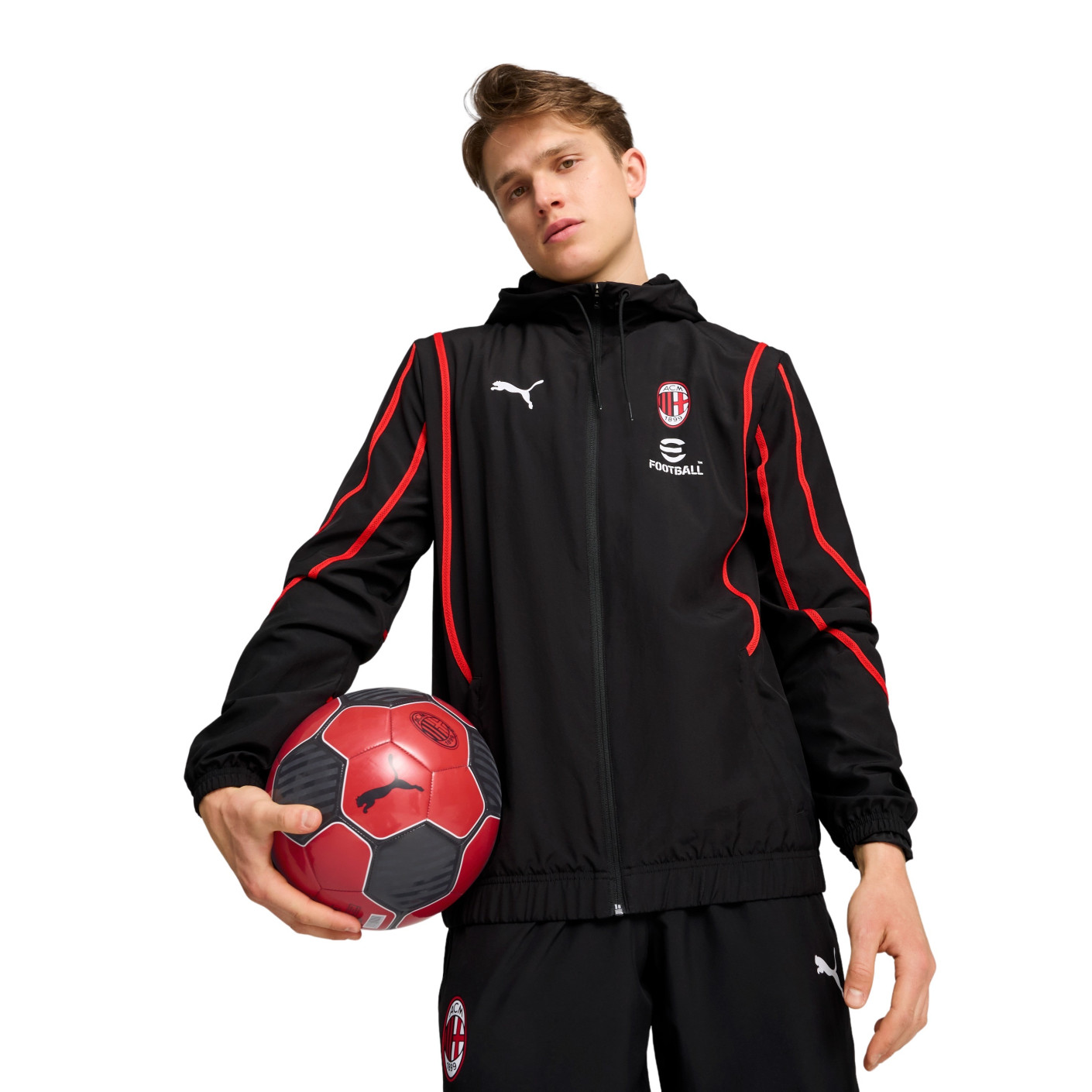 PUMA AC Milan Pre-Match Anthem Trainingsjack Woven 2024-2025 Zwart Rood