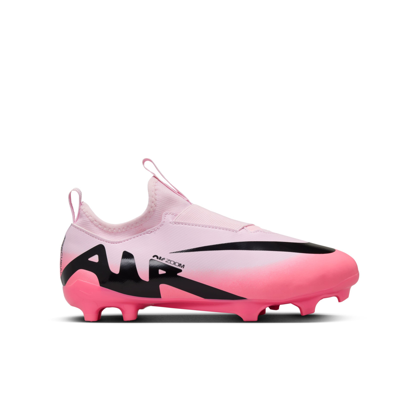 Nike Zoom Mercurial Vapor 15 Academy Sans Lacets Gazon Naturel Artificiel Chaussures de Foot (MG) Enfants Rose Clair Noir