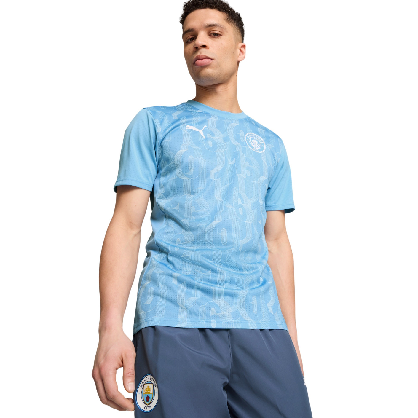 PUMA Manchester City Pre-Match Maillot d'Entraînement 2024-2025 Bleu Clair Blanc