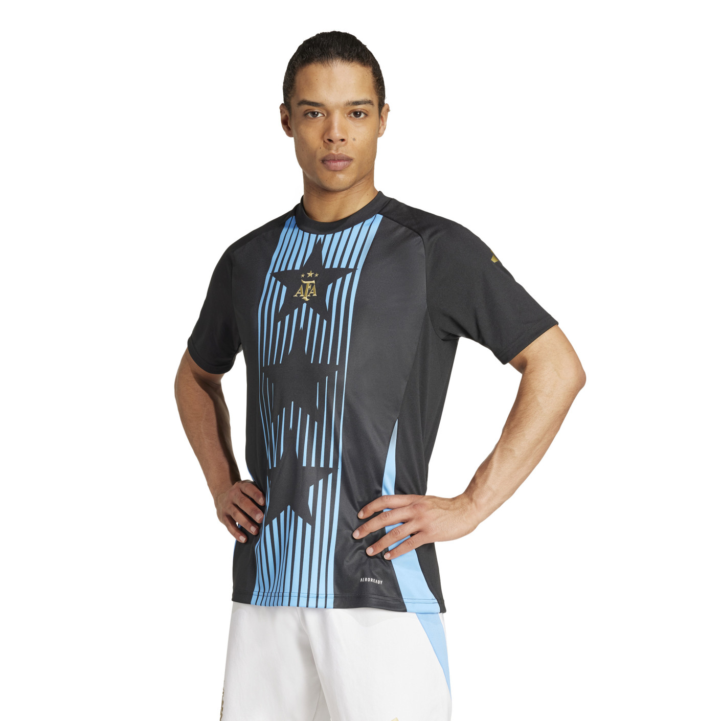 adidas Argentine Pre-Match Maillot d'Entraînement 2024-2026 Noir Bleu Clair Doré