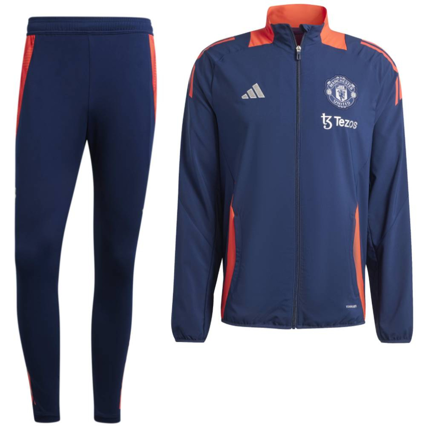 adidas Manchester United Presentatie Trainingspak Full Zip 2024 2025 Donkerblauw Rood Zilver