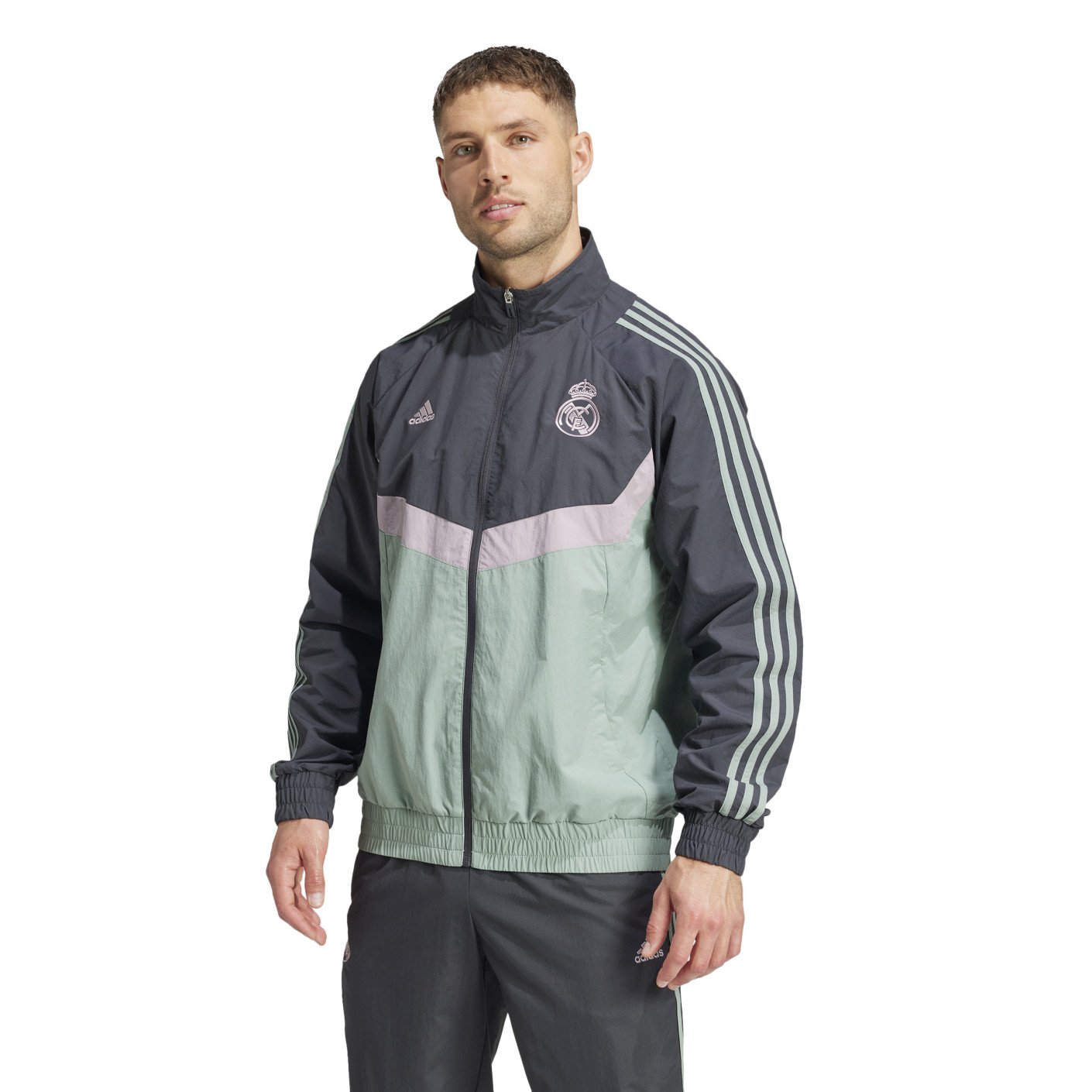 adidas Real Madrid Veste d'Entraînement Woven 2024-2025 Gris Foncé Vert Mauve