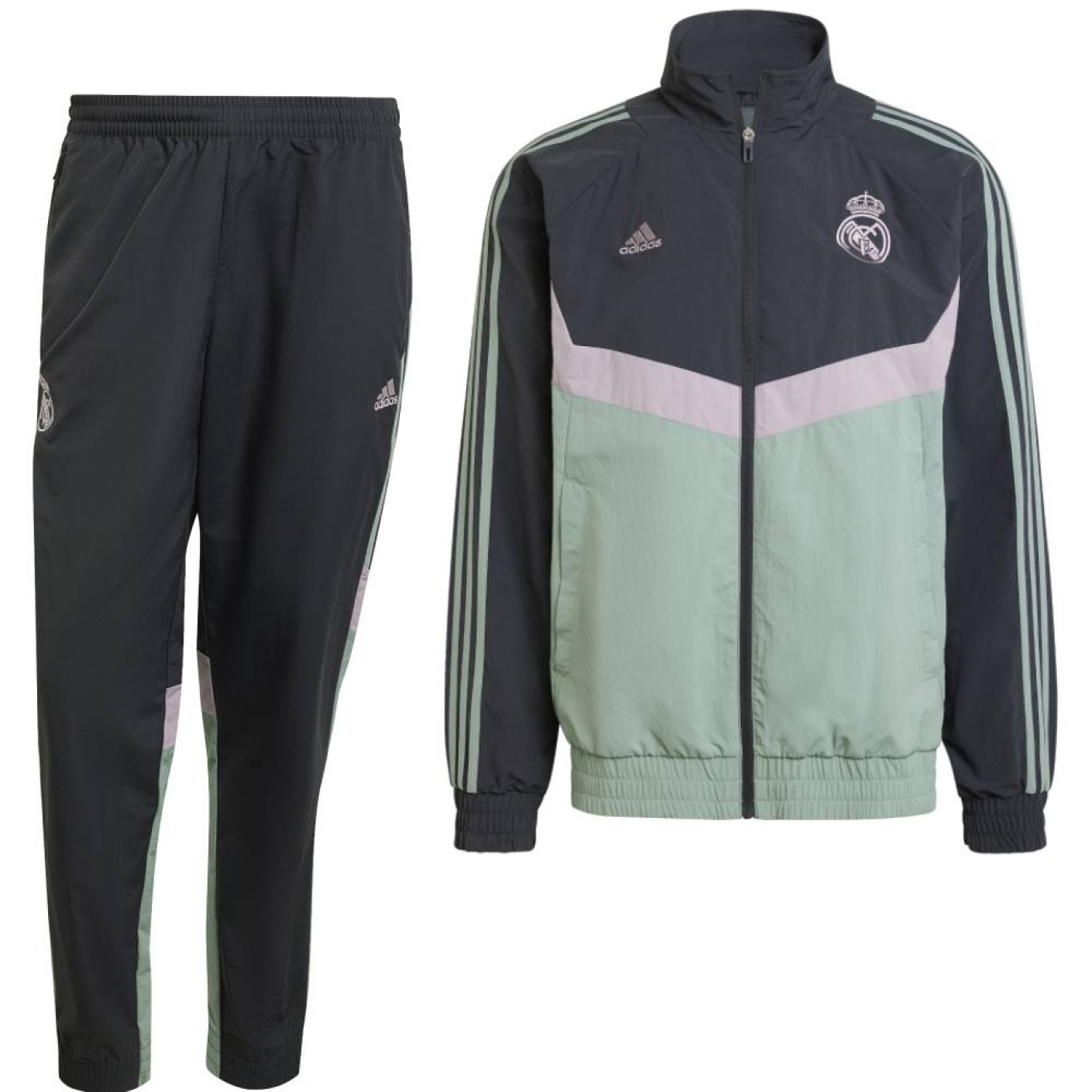 adidas Real Madrid Culturewear Trainingspak Woven Full-Zip 2024-2025 Donkergrijs Groen Paars