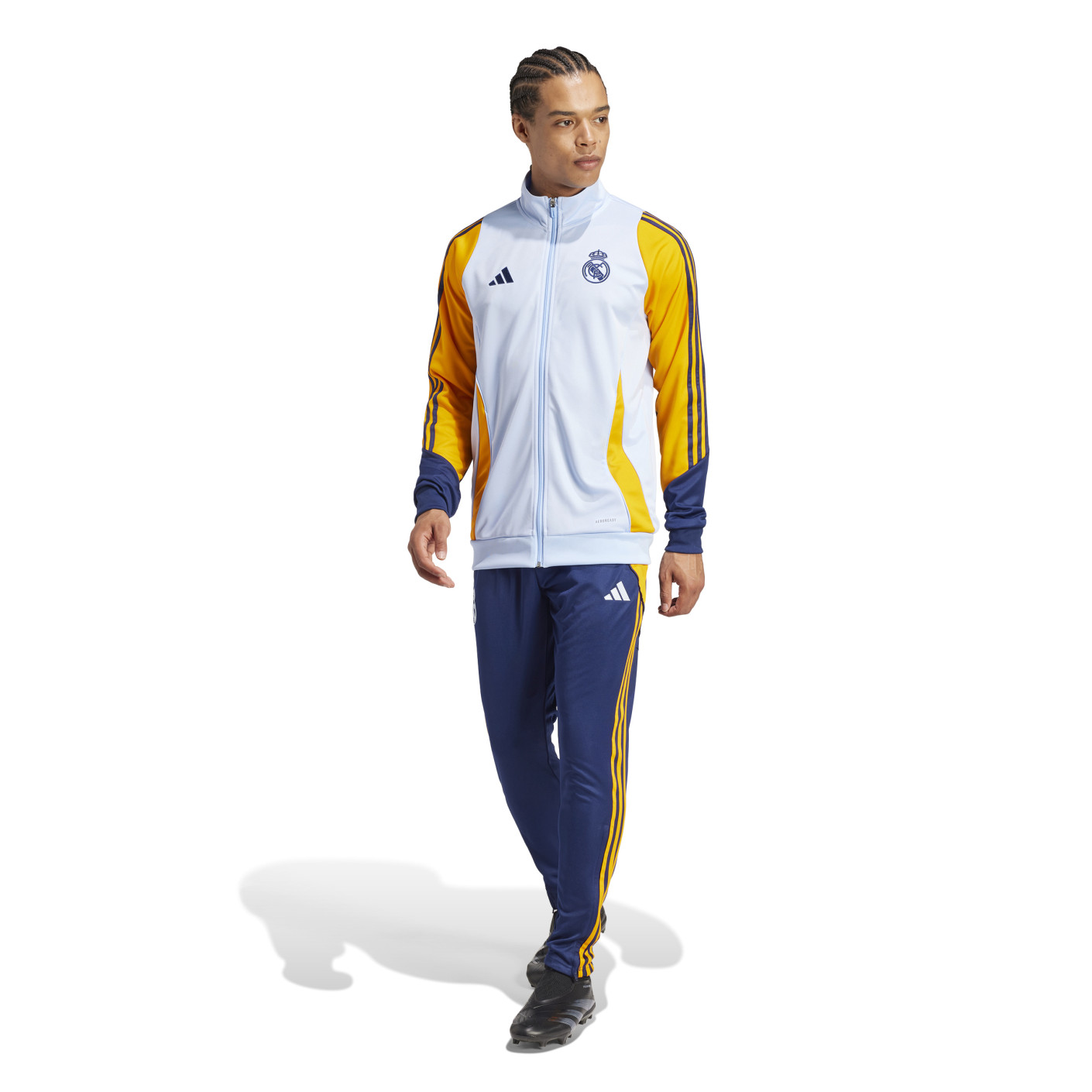 adidas Real Madrid Survetement Full Zip 2024 2025 Bleu Clair Bleu Fonce Jaune