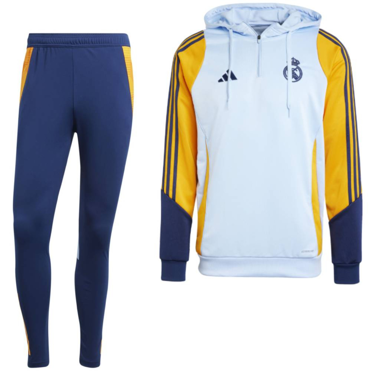 adidas Real Madrid Track Survêtement Sweat à Capuche 2024-2025 Bleu Clair Bleu Foncé Jaune