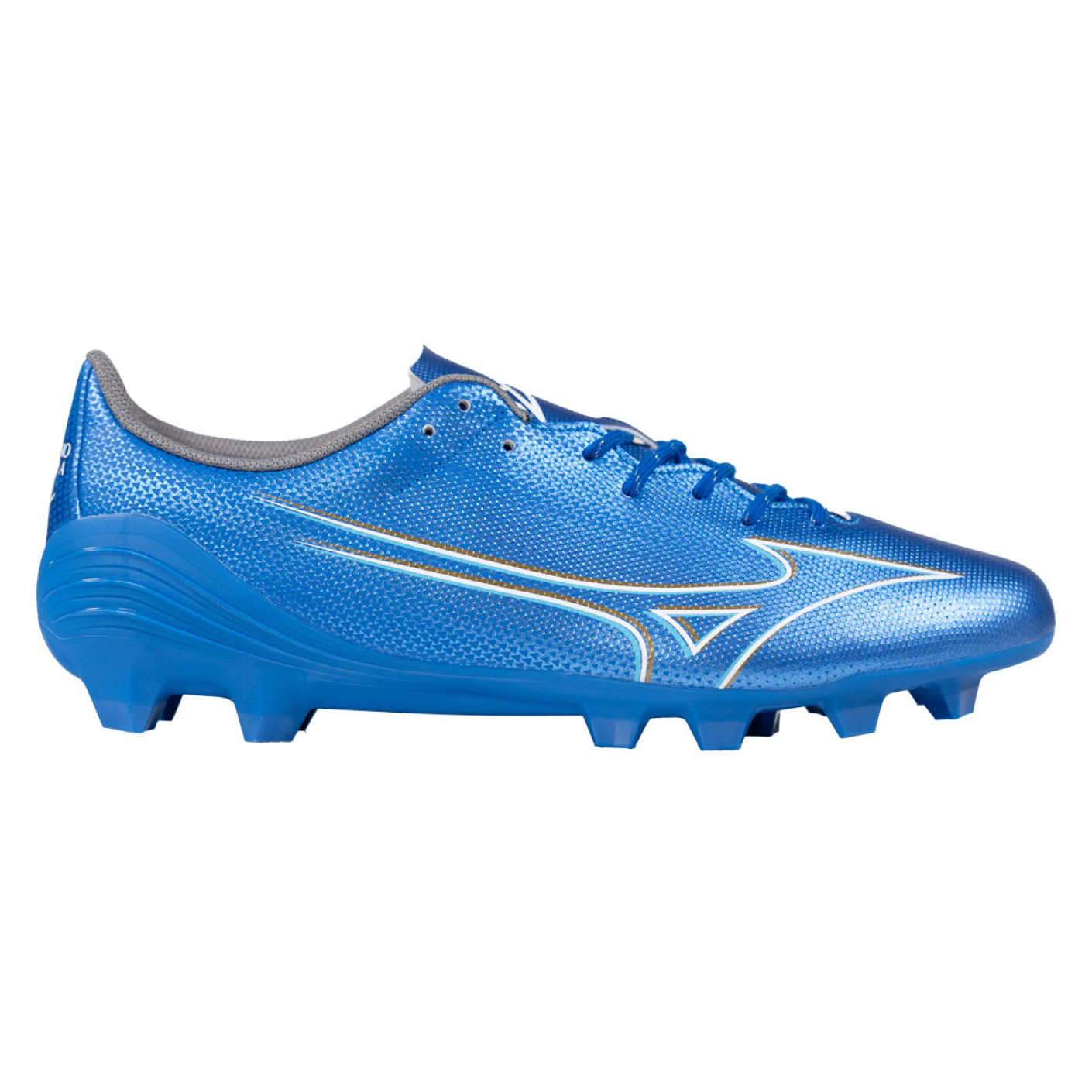 Mizuno Alpha Select Gazon Naturel Chaussures de Foot (FG) Bleu Blanc Doré