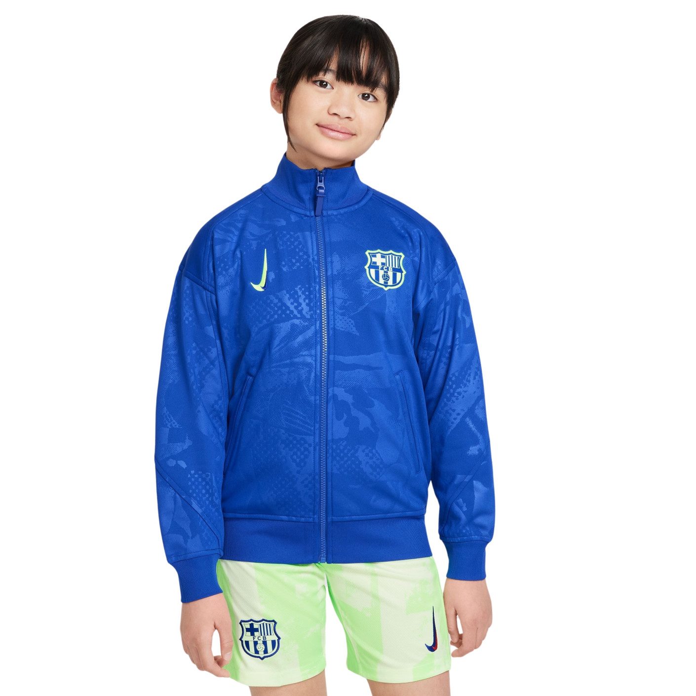 Nike FC Barcelona Anthem Trainingsjack 2024-2025 Kids Blauw Lichtgroen