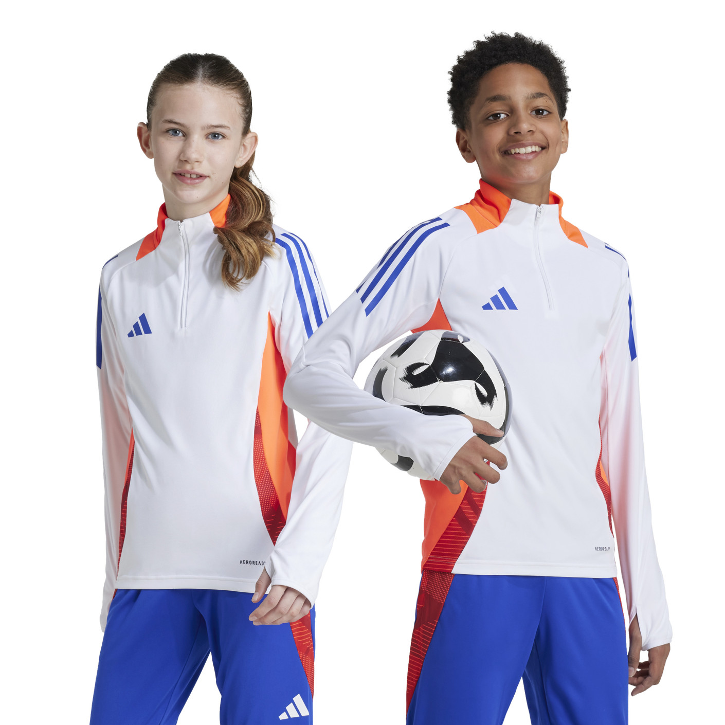 Haut d'entraînement adidas Tiro 24 1/4-Zip pour enfants, blanc, rouge, bleu foncé