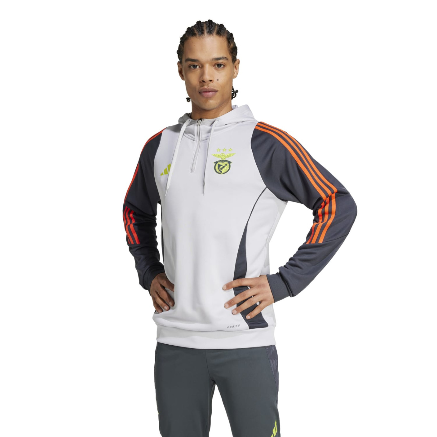 adidas Benfica Track Sweat à Capuche 2024-2025 Gris Clair Gris Foncé Jaune