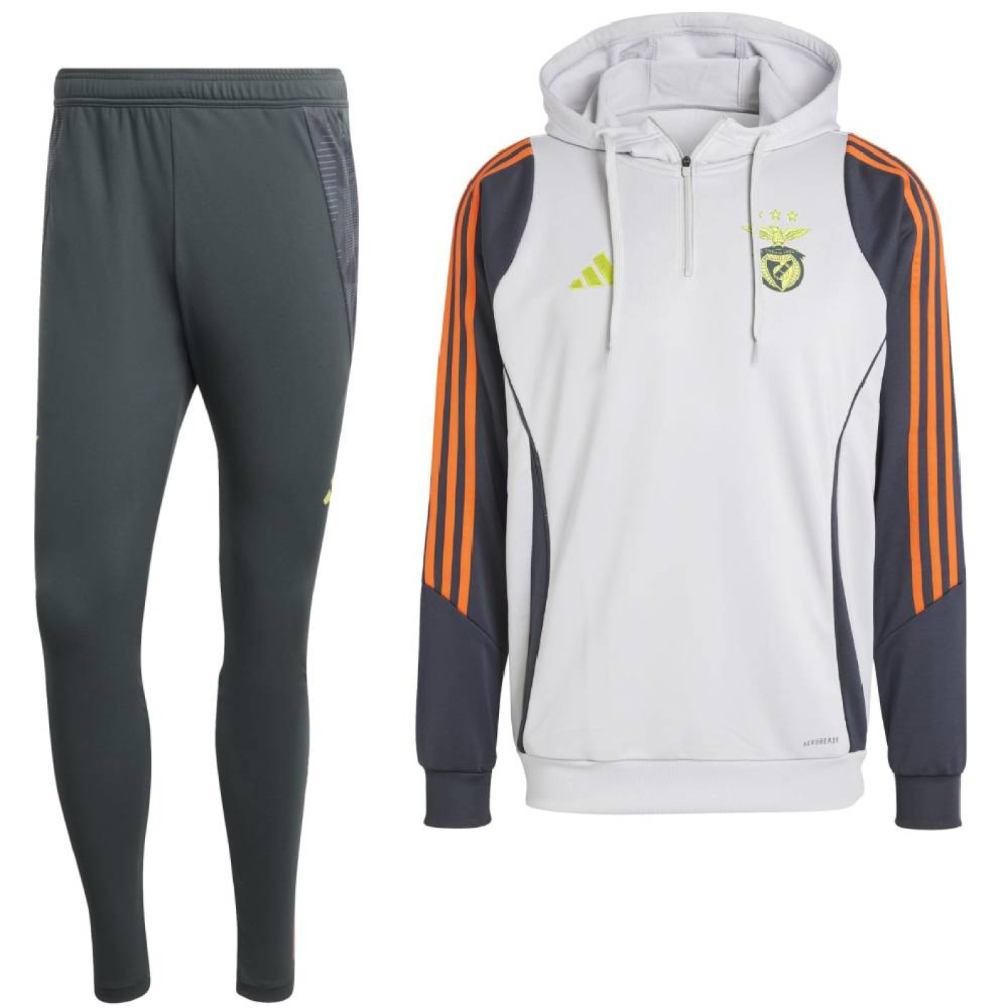 adidas Benfica Track Survetement Sweat a Capuche 2024 2025 Gris Clair Gris Fonce Jaune