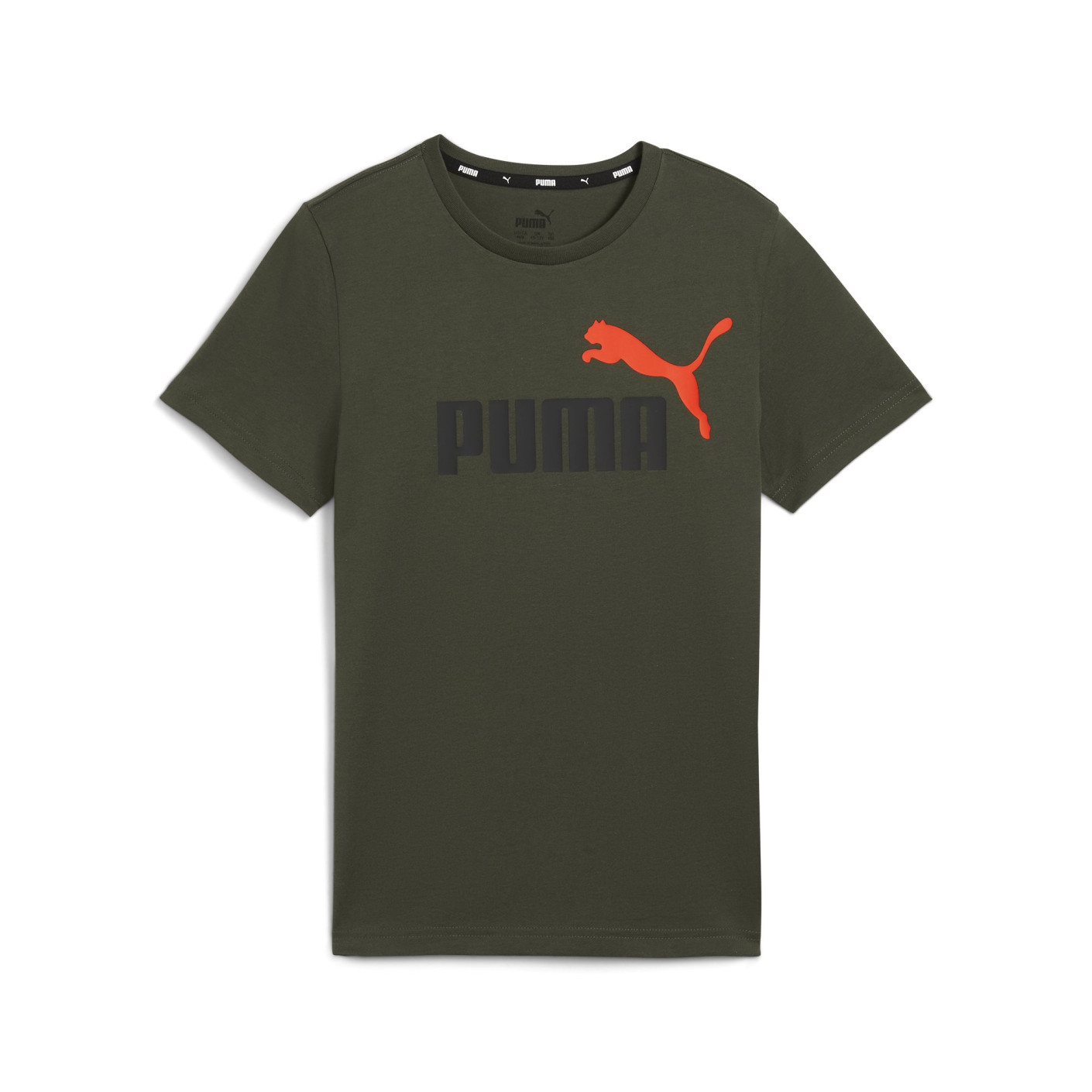 T-shirt à logo PUMA Essentials+ 2 pour enfants vert olive noir rouge