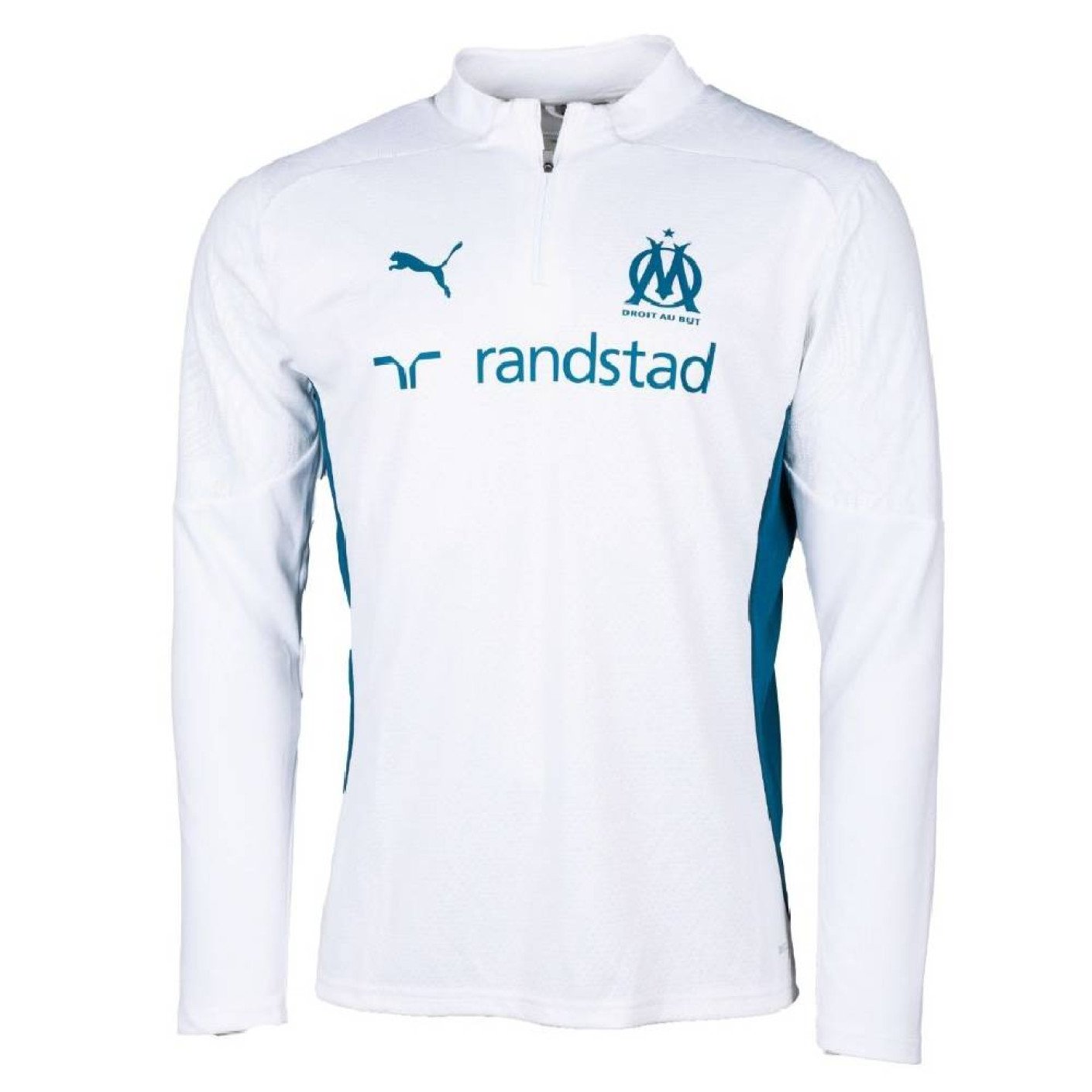 PUMA Olympique Marseille Haut d'Entraînement 1/4 Zip 2024-2025 Blanc Bleu Foncé