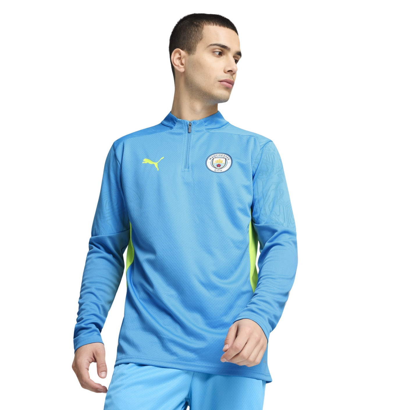 PUMA Manchester City Haut d'Entraînement 1/4 Zip 2024-2025 Bleu Clair Jaune