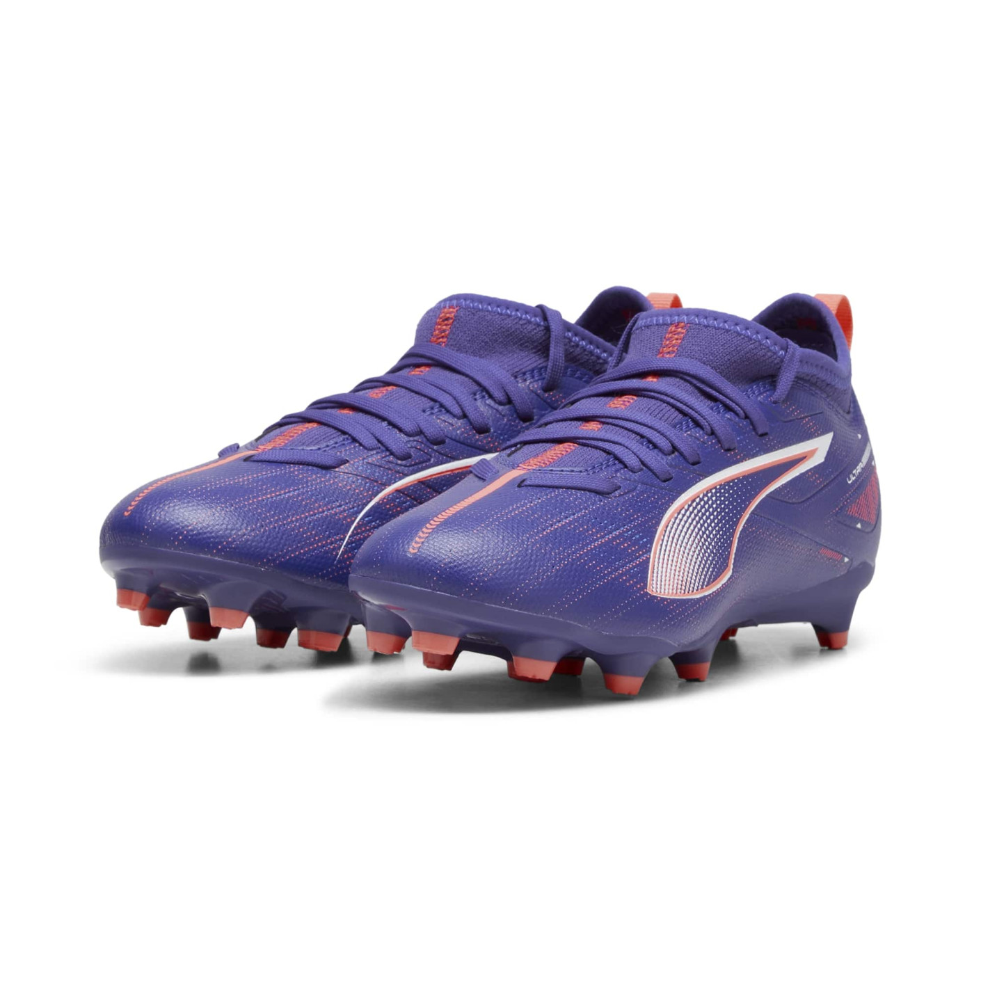 PUMA Ultra 5 Match Gazon Naturel Gazon Artificiel Chaussures de Foot (MG) Enfants Mauve Rose Clair Blanc