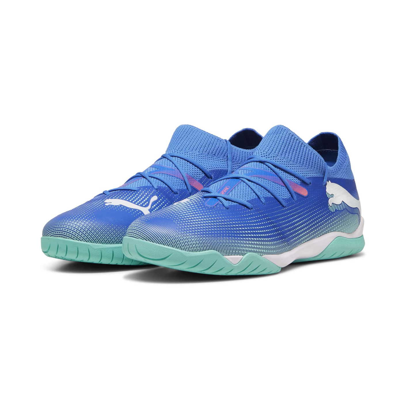 PUMA Future 7 Match Chaussures de Foot En Salle (IN) Bleu Turquoise Blanc