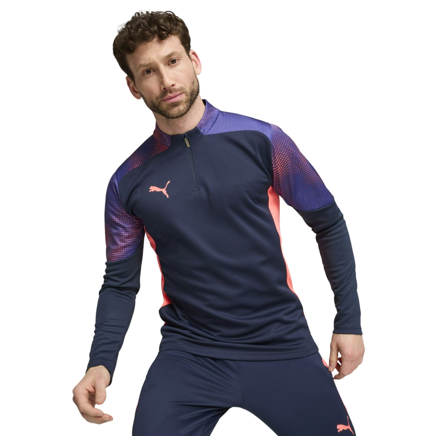 PUMA individualFINAL Haut d'Entraînement 1/4-Zip Bleu Foncé Mauve Rose Clair