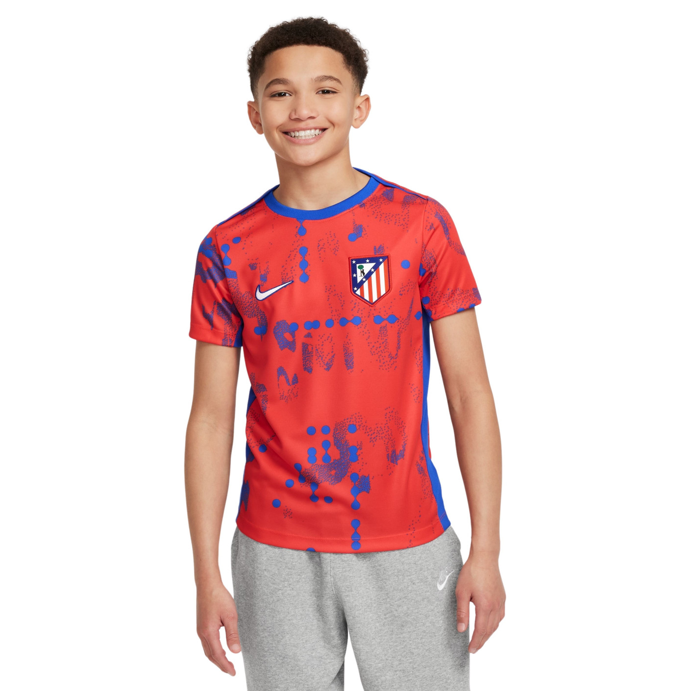 Nike Atletico Madrid Pre-Match Trainingsshirt 2024-2025 Kids Rood Blauw Wit