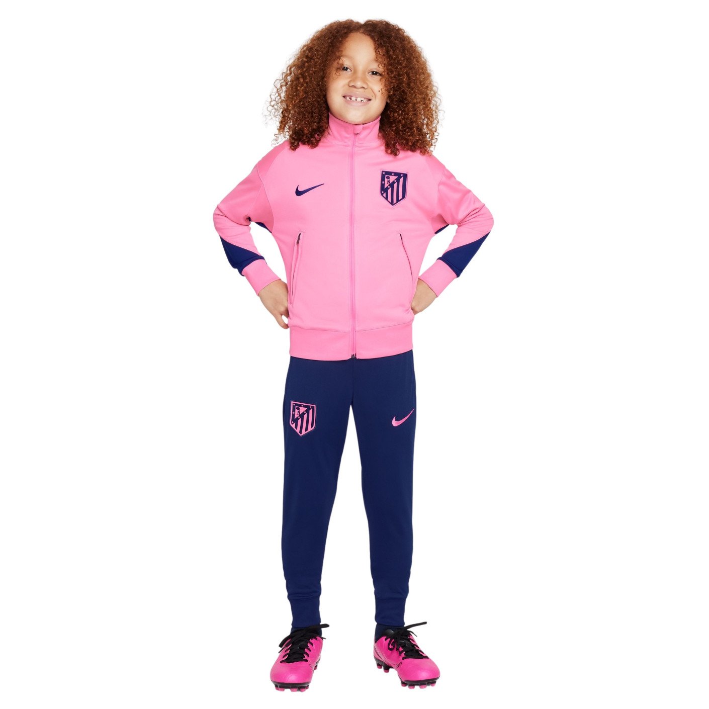 Nike Atletico Madrid Strike Survetement a Capuche Full Zip 2024 2025 Enfants Rose Bleu Fonce