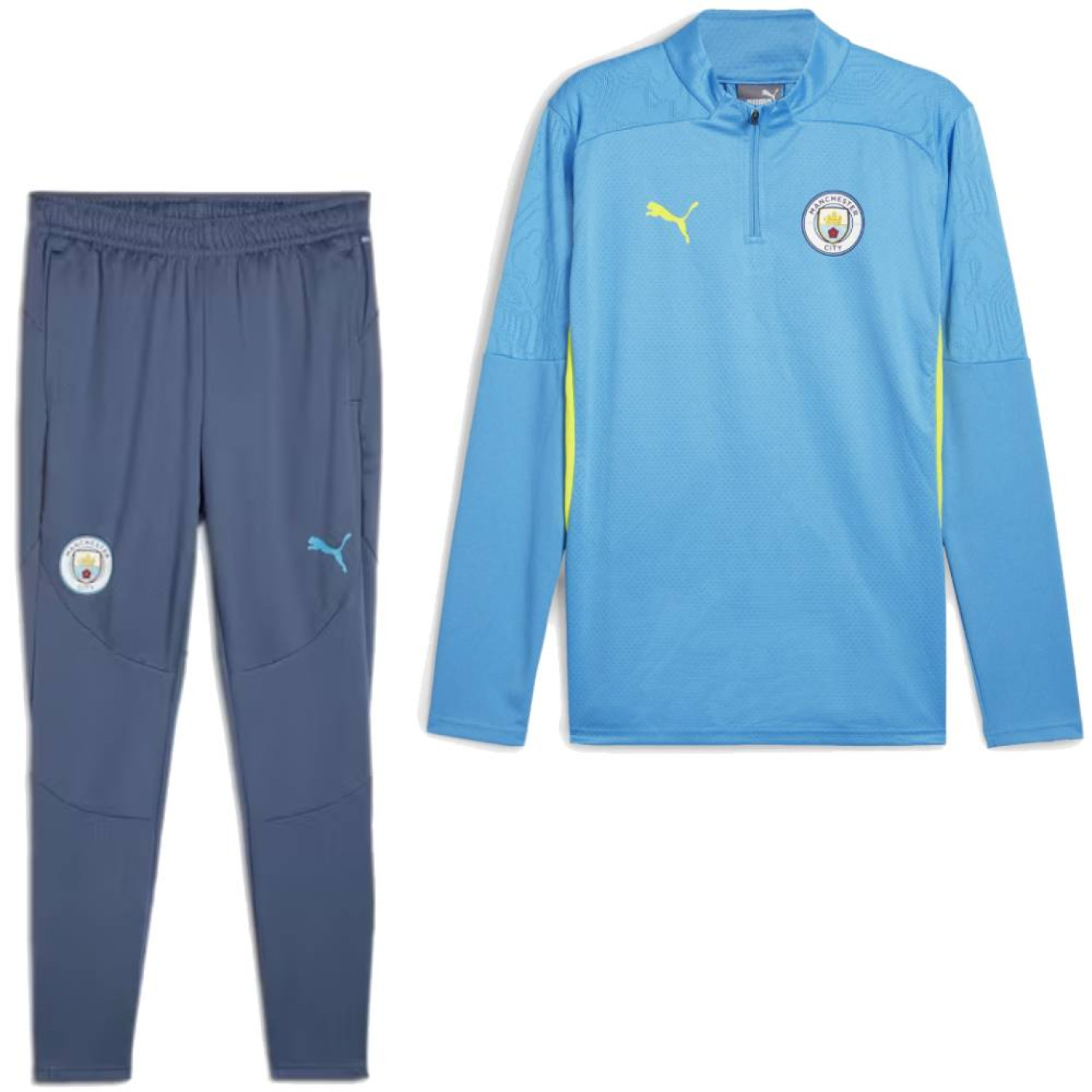 PUMA Manchester City Trainingspak 1/4-Zip 2024-2025 Lichtblauw Geel