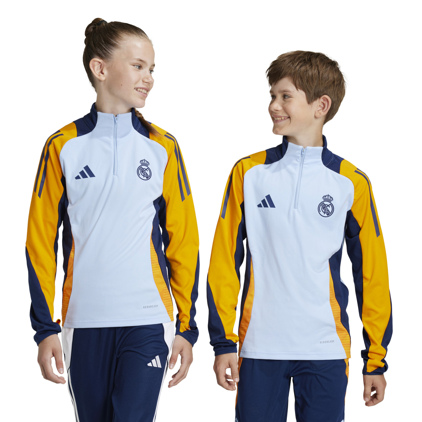 adidas Real Madrid Haut d'Entraînement 1/4-Zip 2024-2025 Enfants Bleu Clair Bleu Foncé Orange