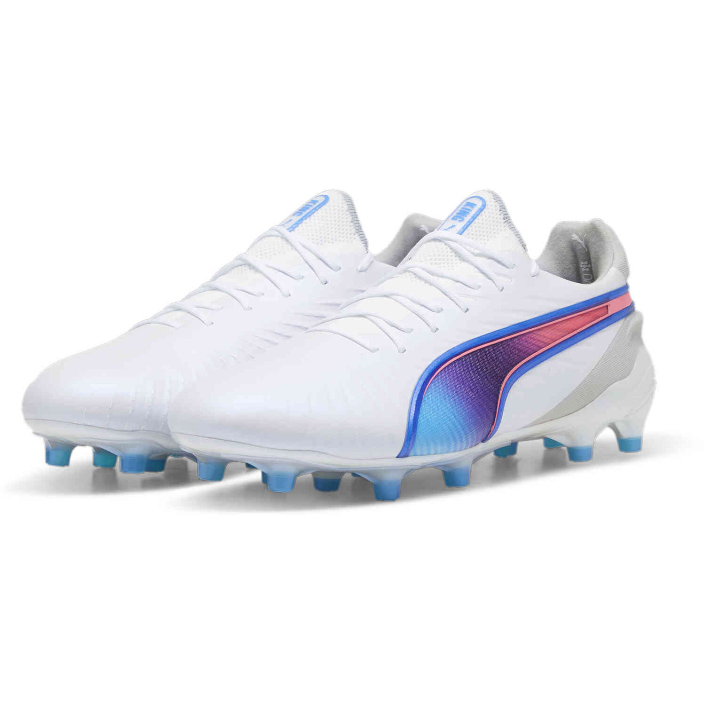 PUMA King Ultimate Gazon Naturel Gazon Artificiel Chaussures de Foot (MG) Blanc Bleu Rose Clair