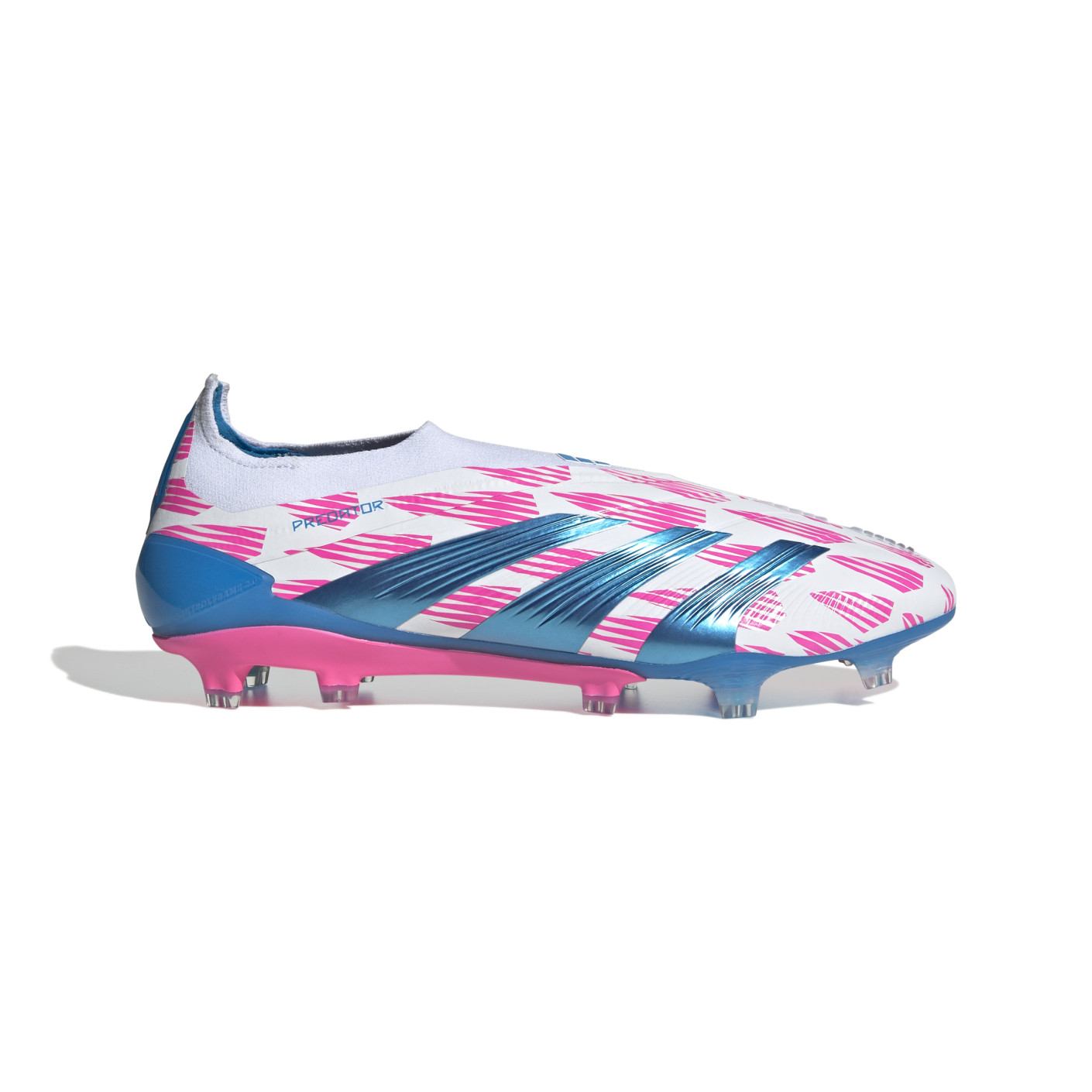 adidas Predator Elite Sans Lacets Gazon Naturel Chaussures de Foot (FG) Blanc Rose Bleu