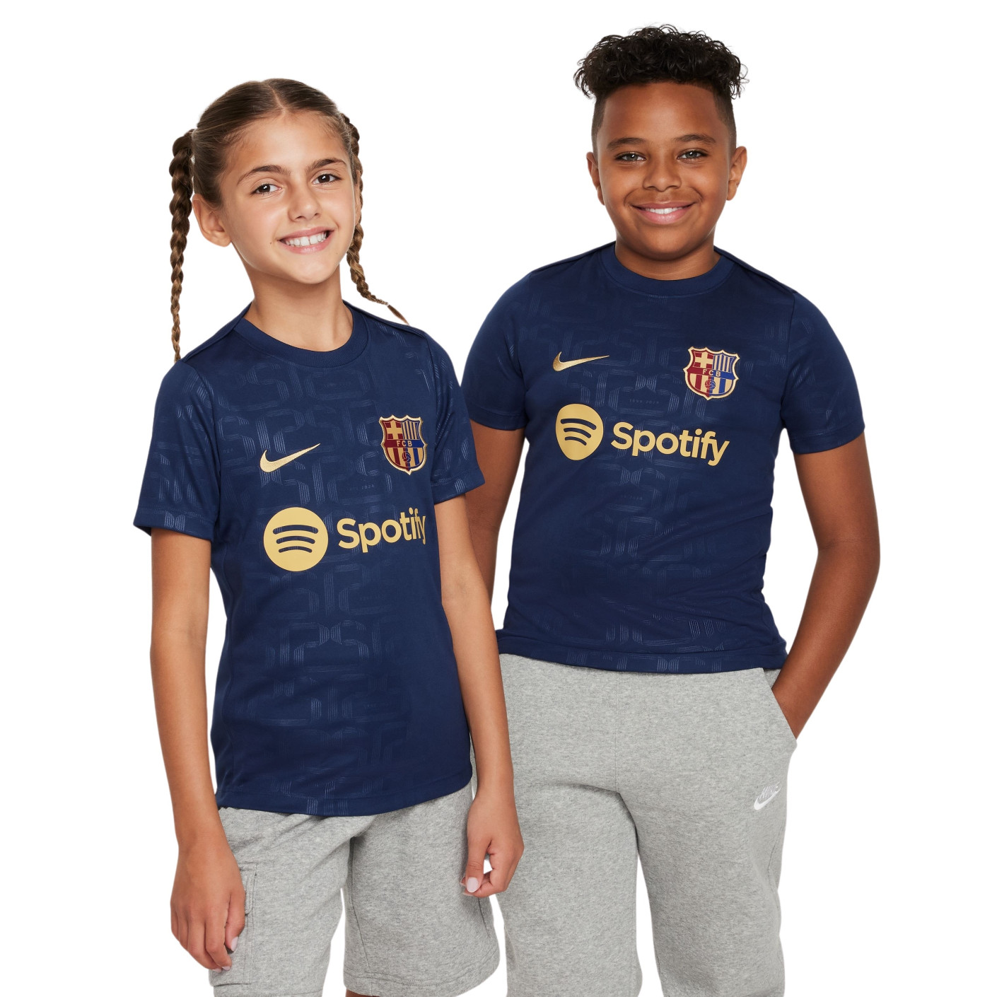 Nike FC Barcelona Pre-Match Trainingsshirt 2024-2025 Kids Donkerblauw Goud