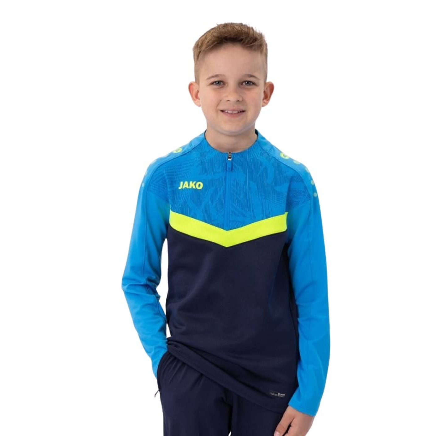 JAKO Iconic Trainingstrui 1 4 Zip Kids Donkerblauw Lichtblauw