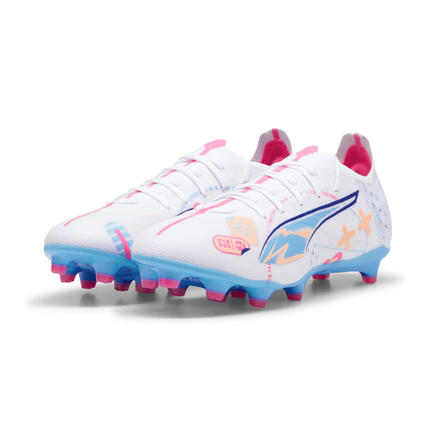 PUMA Ultra 5 Match Gras / Kunstgras Voetbalschoenen (MG) Wit Blauw Roze