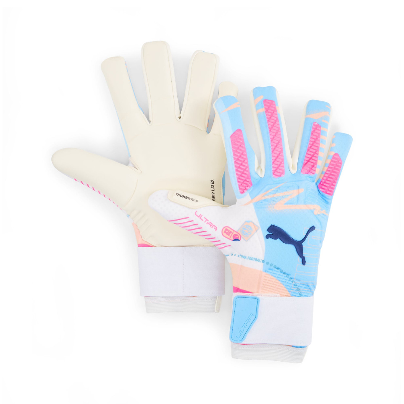 PUMA Ultra Ultimate Hybrid Gants de Gardien de But Blanc Bleu Rose