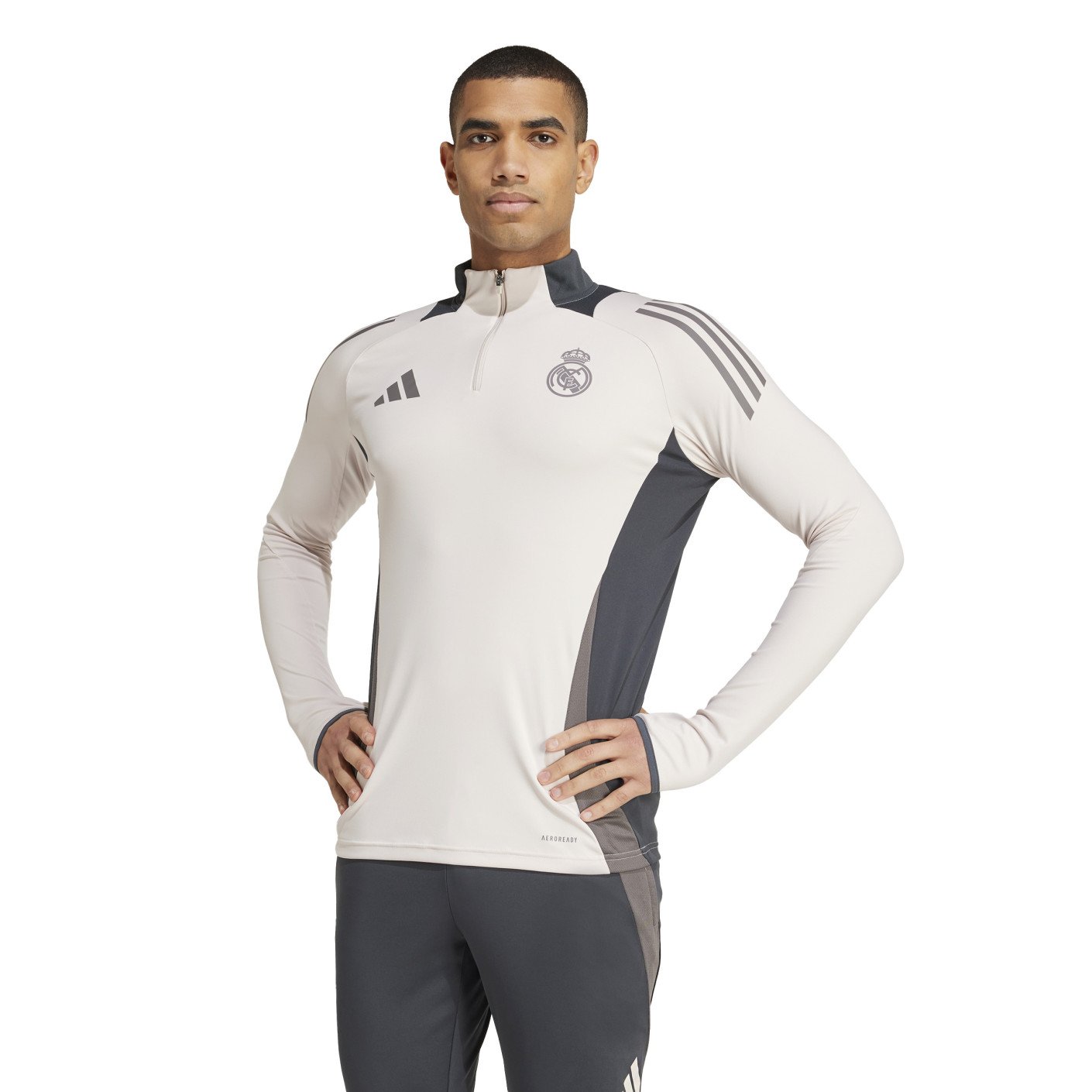 adidas Real Madrid Haut d'Entraînement 1/4-Zip Europe 2024-2025 Beige Gris Foncé Brun