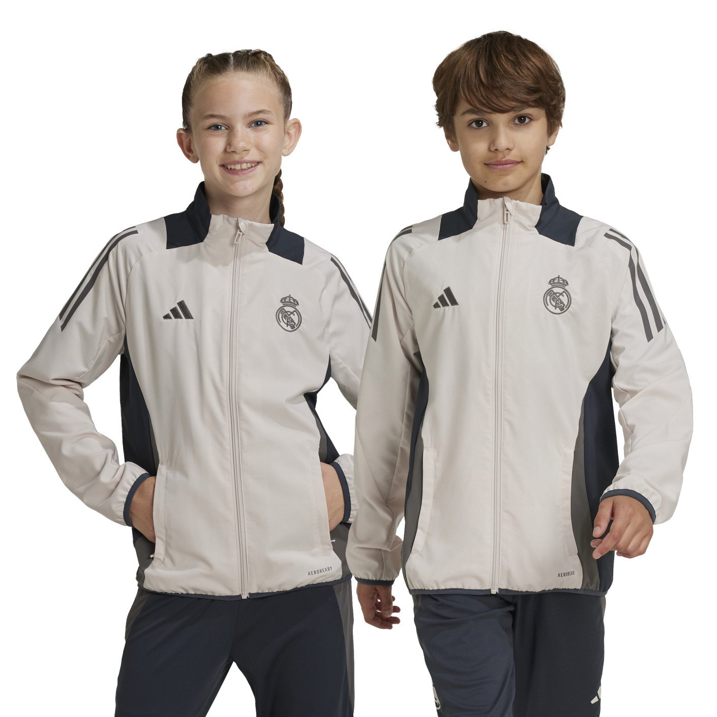 adidas Real Madrid Présentation Veste d'Entraïnement Europe 2024-2025 Enfants Beige Brun Noir