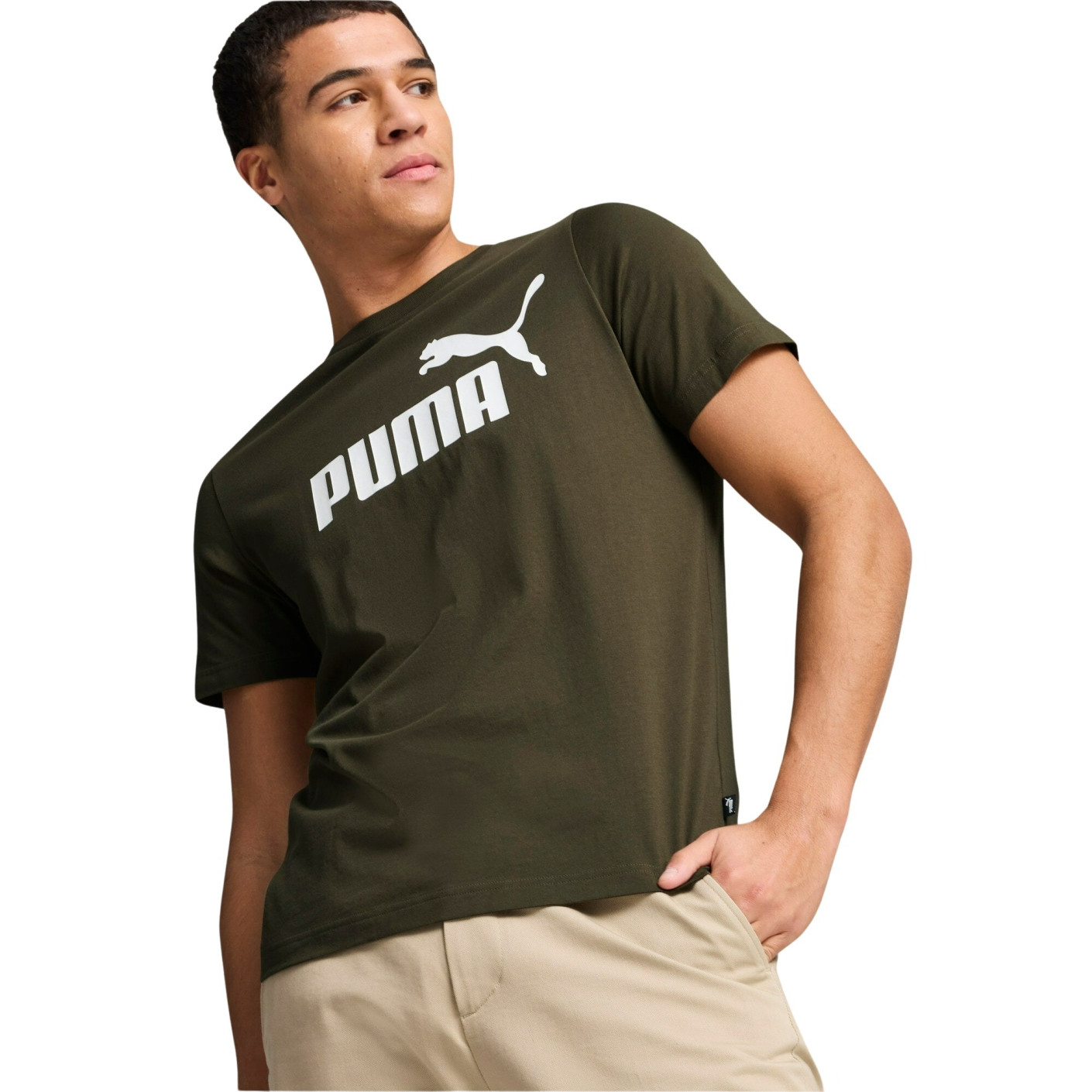 PUMA Essentials Logo T-Shirt Donker Olijfgroen Wit