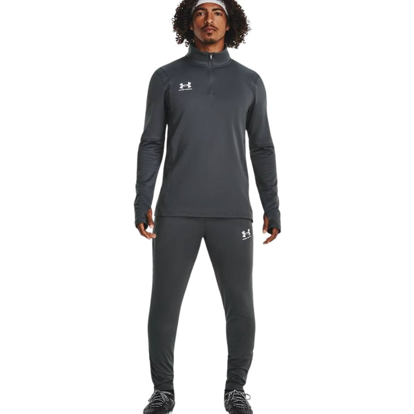 Survêtement Under Armour Challenger à 1/4 fermeture éclair gris foncé et blanc