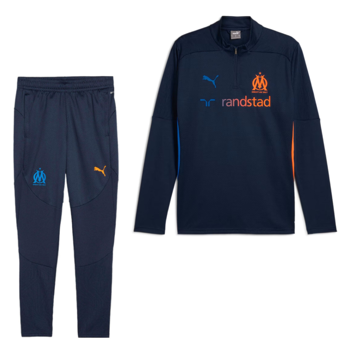 PUMA Olympique Marseille Survetement 1 4 Zip 2024 2025 Enfants Bleu Fonce Orange