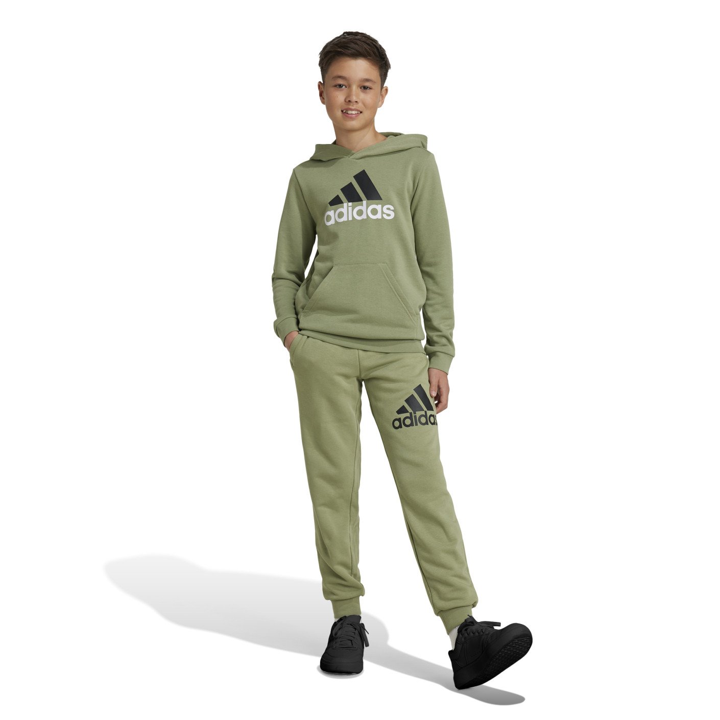 adidas Essentials Big Logo Hoodie Joggingpak Kids Olijfgroen Zwart Wit